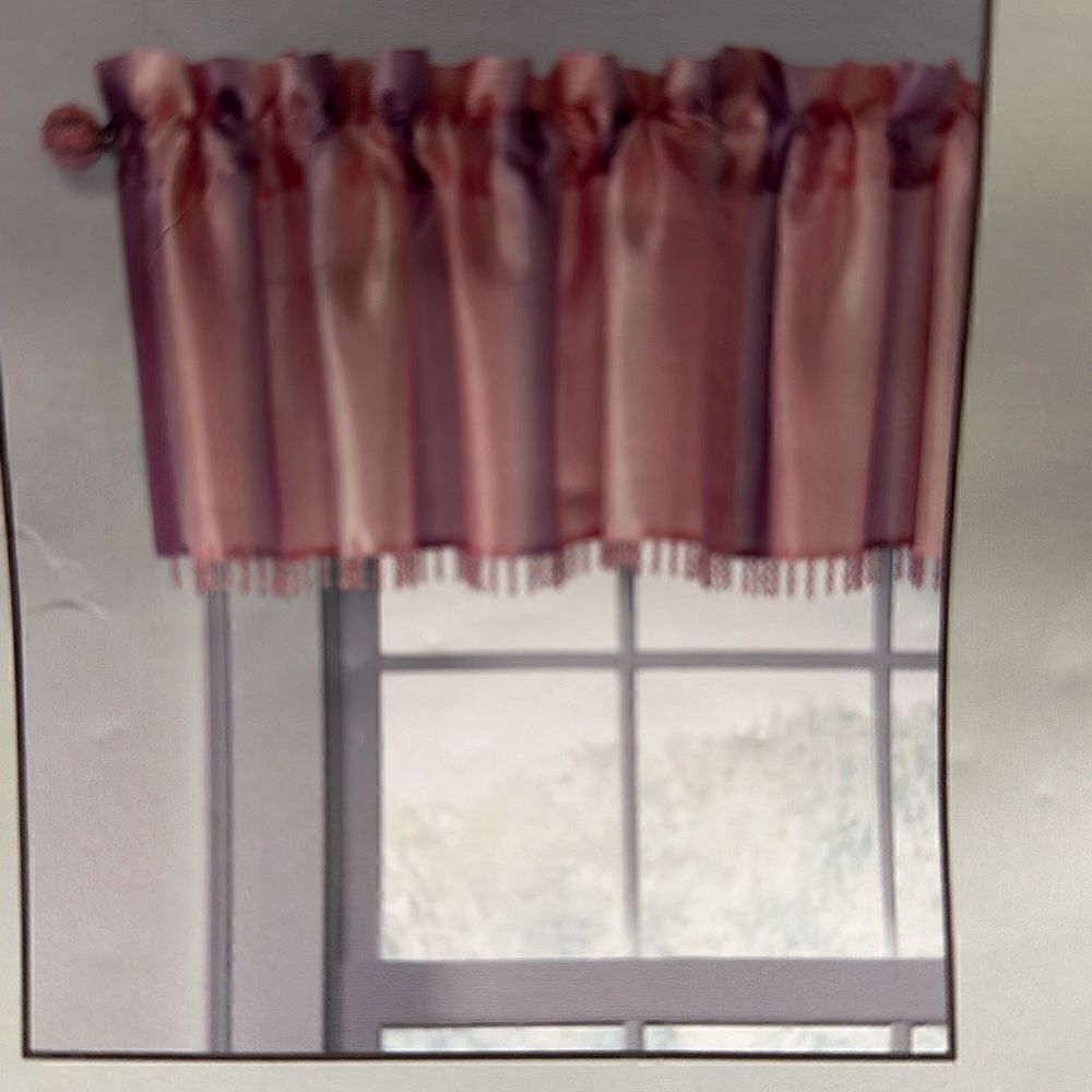 "NEW" Style Selections Home Tori 17”x 54” Pink Ombré Beaded Rod Pocket Valance